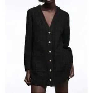 ZARA WOMENS BLACK TWEED TEXTURED JACKET MINI DRESS XXL 4786/356/800/XXL